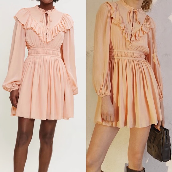 Maje Blush Long Sleeve Ruffle Dress - Picture 1 of 4